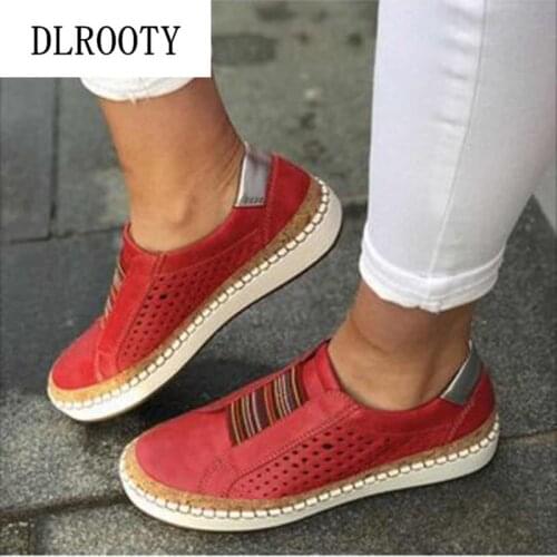 Women Flats Shoes Sandals Hollow Casual Platform Elastic Band Woman Walking 2019 Summer Fashion Skid Breathable Plus Size 35-43