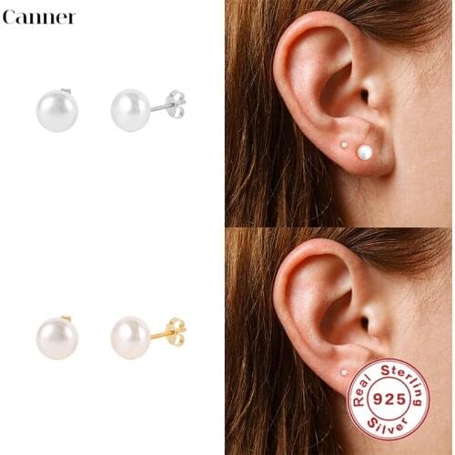 Canner 925 Sterling Silver Stud Earrings For Women Minimalist Mini Pearl Zircon Earring Fine Jewelry Piercing pendiente Mujer W4