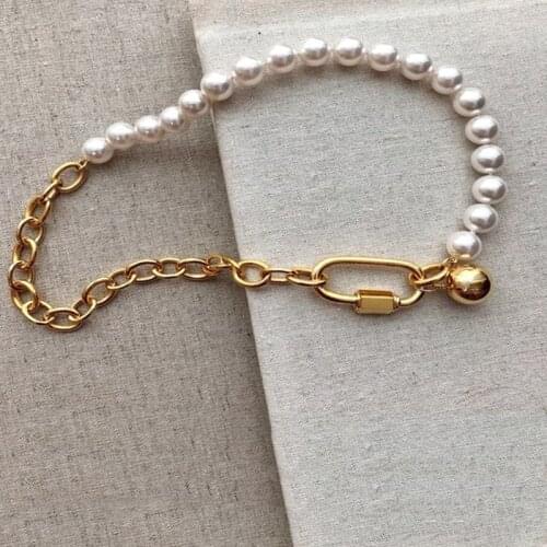 Lady fashion clothes accessory necklace round shell pearl handmade short neck jewelry 2020 Imitation pearl spiral buckle choker