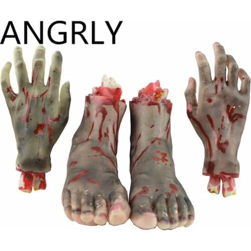 2pcs Halloween Party Prop Haunted House Bar decoration Realistic toy terror bleeding break the arm The broken leg Hand