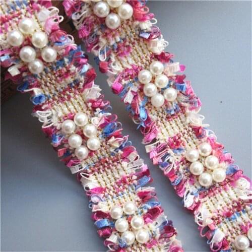 2 Yard Pink Nylon Pearl Embroidered Lace Edge Trim Ribbon Applique DIY Sewing Craft Crochet Fabric Edging Trimmings Vintage