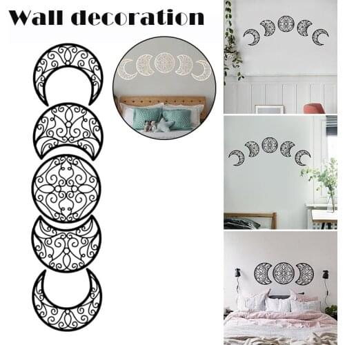 5pcs 3D Wall Stickers Pendant Wooden Moon Cycle Spacious Scandinavian Wall Decoration for Home Living Room Bedroom can C