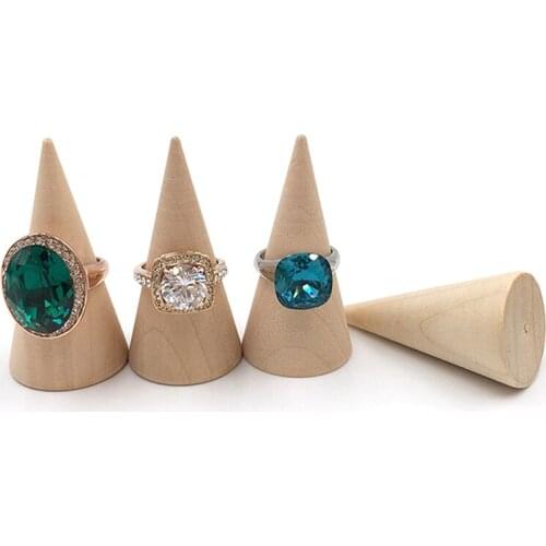 5PCS Natural Unpainted Wood Finger Cone Ring Holder Vintage Jewelry Display Stand Organizer Storage Rack Showcase For Exhibit
