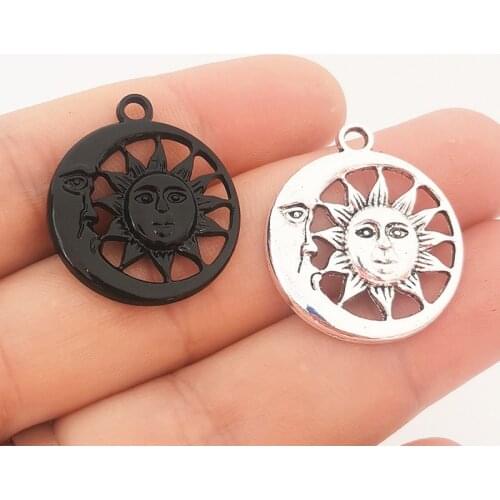 JINDINSP 5pcs 25mm Antique Silver Color Moon Sun Charms Pendant For Jewelry Making DIY Jewelry Findings