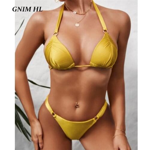 Bandage Solid Swimwear Women Two Pieces Halter Bikini Mujer 2020 Summer Swim Bathing Suit Low Waist Brazilian Swimsuit Women New