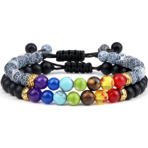 2pcs/set Bead 7 Chakra Bracelets&Bangles Buddha Prayer Elastic Couple Distance Bracelets for Women Men pulseira masculina Jewery