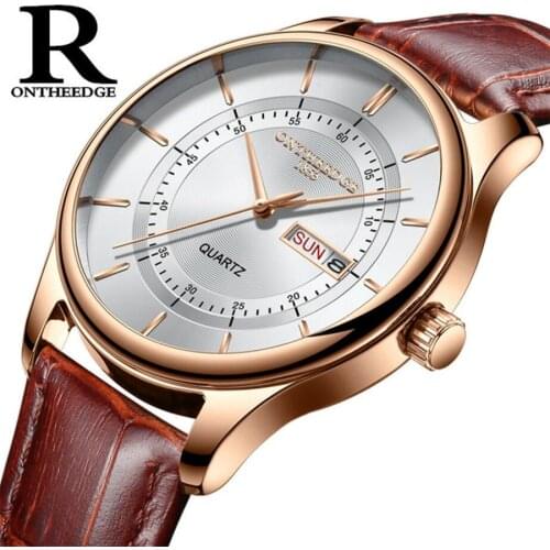 High Quality Rose Gold Dial Watch Men Leather Waterproof 30M Watches Business Fashion Japan Quartz Movement Auto Date Male Clock
