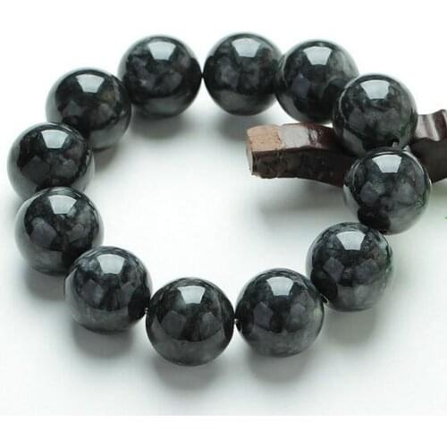 Wonderful Myanmar natural old pit jade beads black gray jadeite jade bracelet old pit Burma hand string 18mm