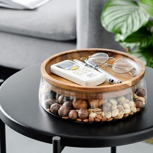 Wooden High-end Fruit Tray Dried Fruit Dessert Round Shape Tableware Double-layered Glass Candy Box Food Storage Containers