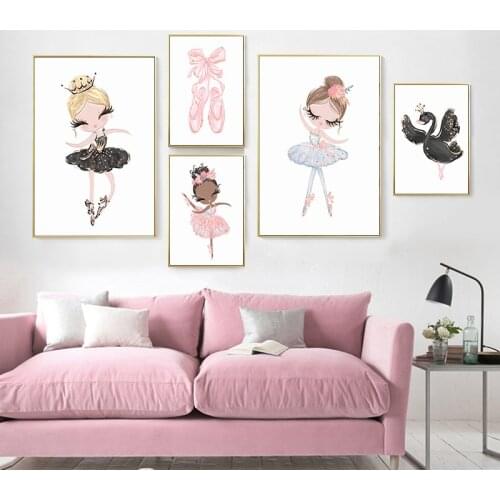 Unicorn Swan Ballerina Picture Ballet Princess Nursery Poster Wall Art Canvas Print Painting Nordic Baby Kid Bedroom Decoration