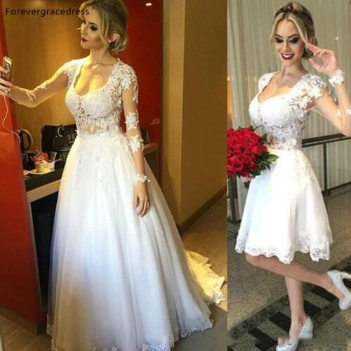 Elegant Long Sleeves Wedding Dresses A Line Lace Detachable Skirt Bridal Gowns Tailor Made Plus Size Available