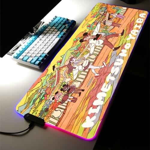 Anime Demon Slayer RGB LED Light Gaming Accessories Kimetsu No Yaiba Cute MousePad Large Keyboard Non-Slip Game Desk Mat for LOL