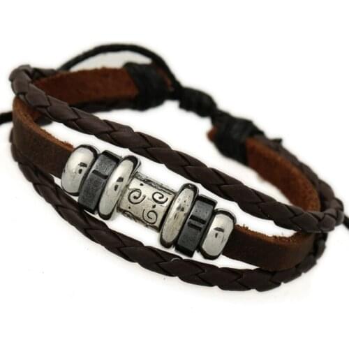 Punk Fashion Rock Leather Bracelet Multi-layer Vintage Alloy Beads Charms Adjustable Wrap Bangle Wristbands Retro Hiphop Jewelry