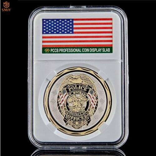 2019 Best selling US Law Enforcement Archangel St Michael Bronze Police Department Badge Coin Value W/PCCB Protection Box