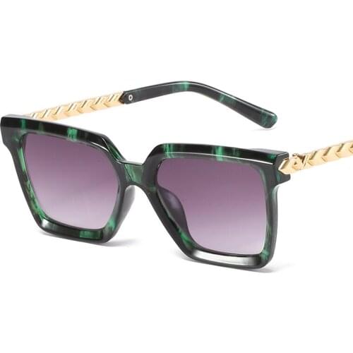 Fashion Square Sunglasses Green Stripes Metal Women Overize Glasses Men Eyewear Frame Big New Design Vintage Luxury High Quality