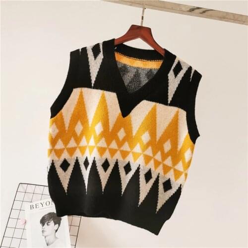 Fashion Hit Color V-neck Knitted Sweater Vest Women Loose Striped Sleeveless Simple Commuter Sweater Vest Female Spring Autumn