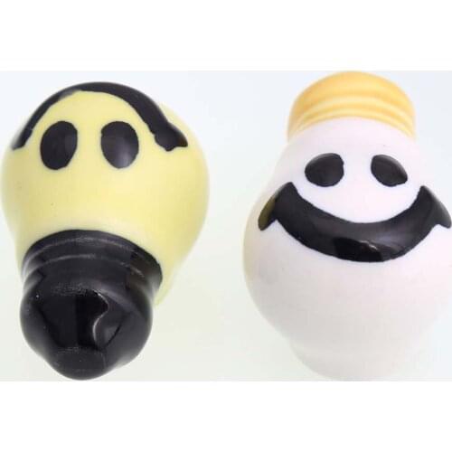 Cartoon light blub children room furniture knob Smiling face children pull white black ceramic shoe cabinet dresser handle knob