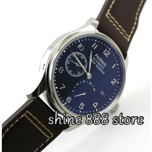 Parnis 43mm black dial power reserve 2530 Automatic movement Mens watch