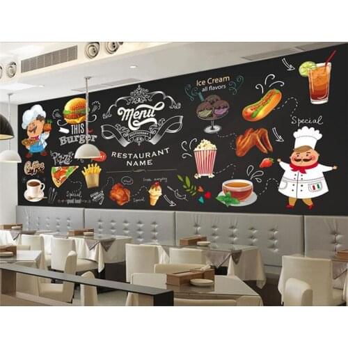 Customize any size wallpaper HD Hand-painted Western Restaurant Burger Pizza Shop Background wallpaper for walls 3 d