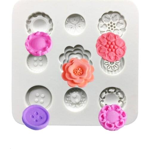 Wholesale 10 Pcs/lot Buttons 100% Platinum Silicone Sugarcraft Mould, Fondant Cake Decorating Tools Bakeware