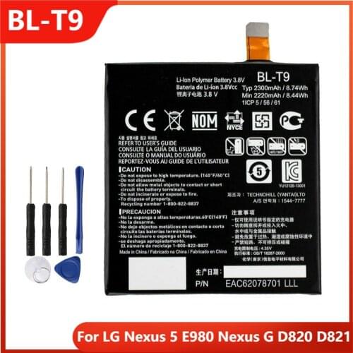 Original Phone Battery BL-T9 For LG Nexus 5 E980 Nexus G D820 D821 BL-T9 Replacement Rechargable Batteries 2300mAh With Tools