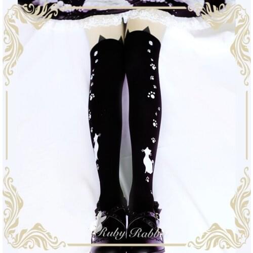 The Original black cat bell lolita harajuku pantyhose printing render socks female Japanese