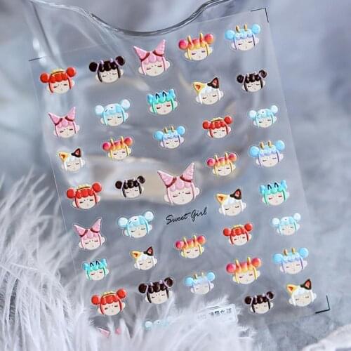 Nail Slider 5D Engraved Transfer Decals Pattern High Adhesion Colorful Cute Cartoon Animals Nail Art Sticker for Manicure