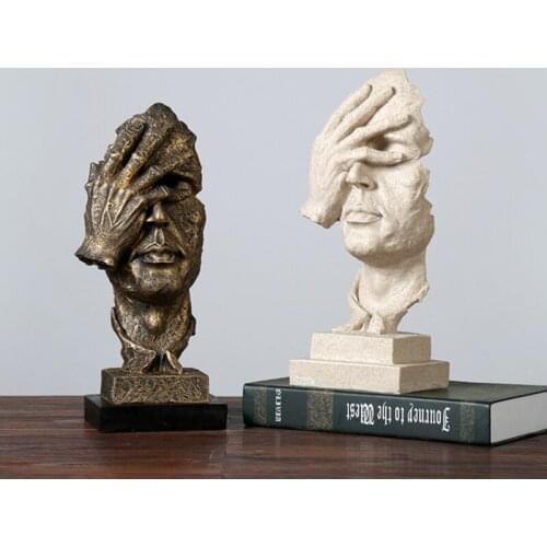 Character Abstract Sculpture Figurine Ornament Silence Is Gold Office Home Decoration Accessories Modern Art Resin Statue