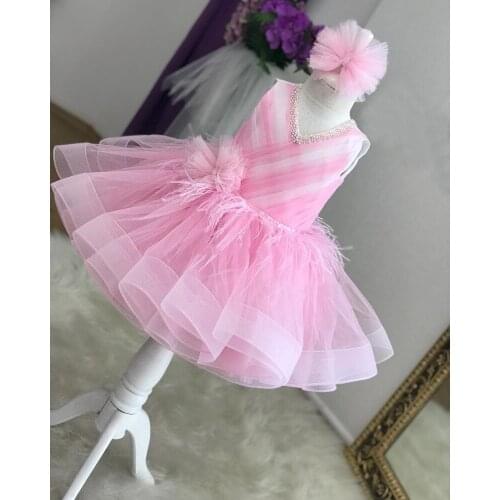 Custom New Baby Girls Dresses V Neck Backless Princess First Birthday Dress Children Infant Clothes Size 9M-14Y