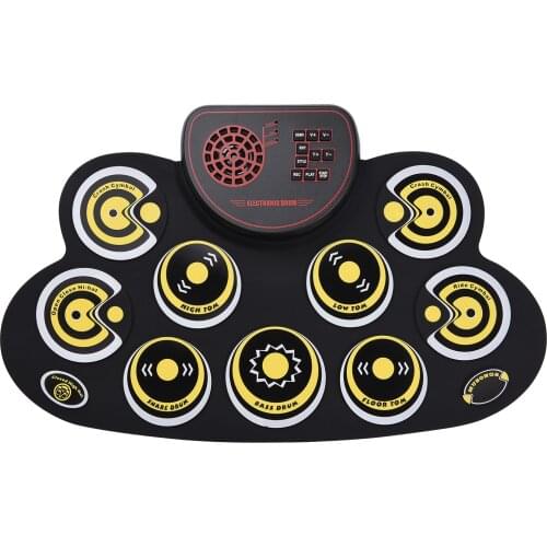 Portable Roll-up Electronic Drum Pad Silicon Digital Drum 9 Demo Songs 10 Rhythms Record 3.5mm Microphone Input Headphone