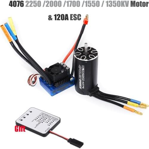 RC 4076 2250KV 2000KV 1700KV 1550KV Sensorless Brushless Motor 120A ESC with LED Programming Card Combo Set for 1/8 RC Car Truck