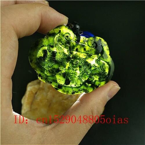 Certified Chinese Natural Black Green Jade Dragon Phoenix Pendant Beads Necklace Charm Jewelry Obsidian Carved Amulet Gifts