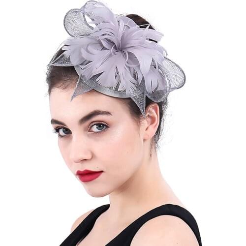 Grey Feather Flower Hats Sinamay Fascinators Fashion Headwear For Party Hats Bridal Hair Accessories Cocktail Hats OF153510