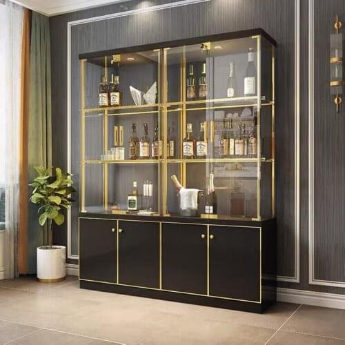 Modern and simple stainless steel glass wine cabinet, light luxury household partition floor cabinet SUS 304