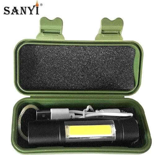 Sanyi Ultra Bright COB LED Flashlight 3 Modes Lantern USB Rechargeable Torch Built-in 14500 Battery+USB Charger+Gift Storage Box