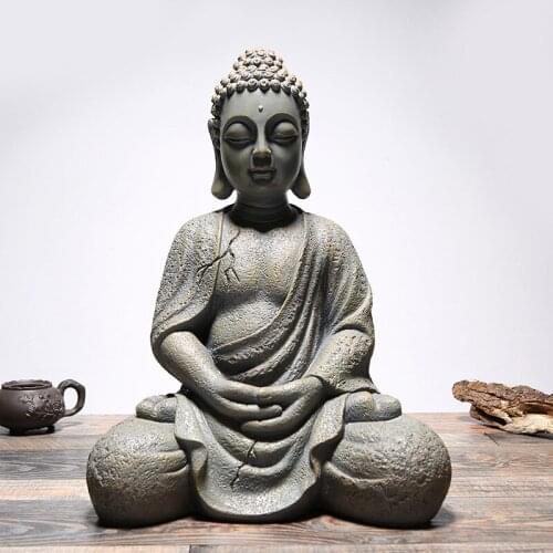 17 Inch Tall Vintage Buddha Statue Indoor Outdoor Garden Zen Buddhism Figurine Sculpture Home Office Store Garden Decor Ornament