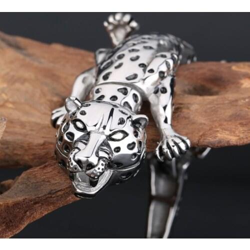 Vintage Punk Leopard Charm Bracelet Bangle 361L Silver Color Stainless Steel 3D Animal Leopard Male Bracelets Fashion Jewelry