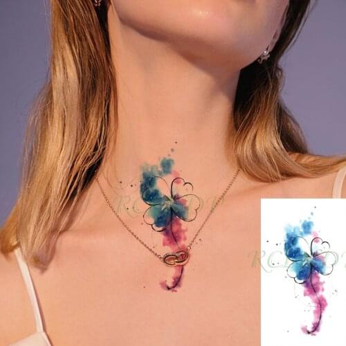 Waterproof Temporary Tattoo Sticker Four Leaf Clover Watercolor Flower Small Body Art Flash Tatoo Fake Tatto for Kids Men Women