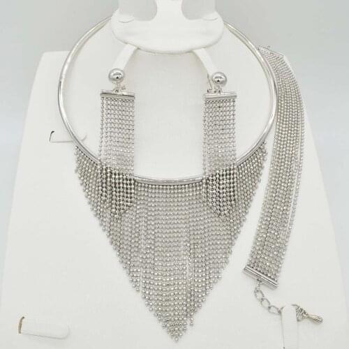 High Quality Silver Jewellery Fashion Tassels Boho Pendant Earrings Bracelet Set dubai gold jewelry sets for women african beads