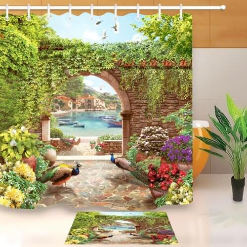 New Creative Polyester Landscape Shower Curtain 3D Digital Printing Polyester Waterproof Bathroom Decorative Shower Curtain