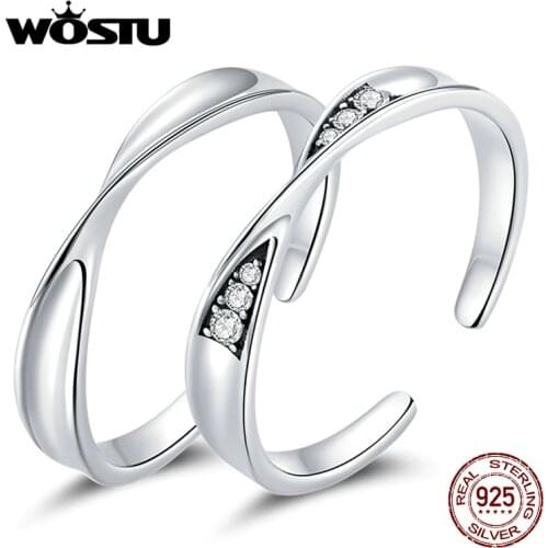 WOSTU 925 Sterling Silver Mobius Couple Female Dazzling Zircon Open Ring For Women Wedding Fingers Silver 925 Jewelry Gift