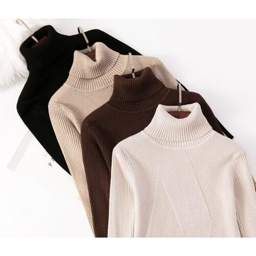 Winter womens high-neck solid color thick core-spun yarn long-sleeved sweater pullover plus size slim casual bottoming sweater