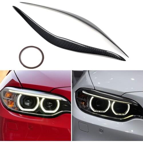 2x Carbon Fiber Car Headlight Eyebrows Eyelids Resin Stickers Trim Cover Headlight Lid For BMW F22 M235i M2 2014-2018