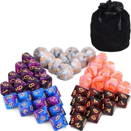 50pcs D10 Sided Polyhedral Dice with Drawstring Bag for Tabletop RPG World of Darkness Vampire