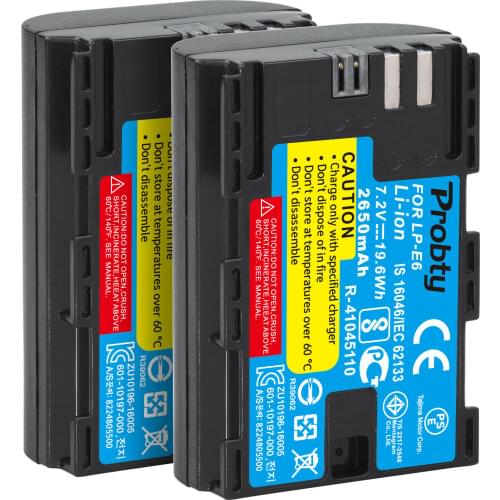 Probty 2PCS LP-E6 LP E6 LPE6 Battery For Canon EOS 5DS R 5D 5D2 5D3 5DS 6D 7D 7D2 36D 60D 60Da 80D Camera