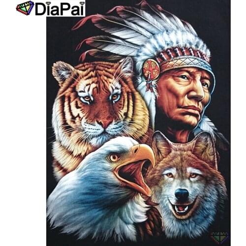 DIAPAI Diamond Painting 5D DIY 100% Full Square/Round Drill "Man wolf tiger" Diamond Embroidery Cross Stitch 3D Decor A24883