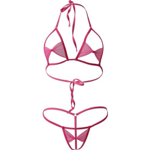 Bikini 2019 Sexy Sling Hollow Lotion Transparent chiffon Bow Open file Thong swimwear women swimsuit biquini bikinis monokini