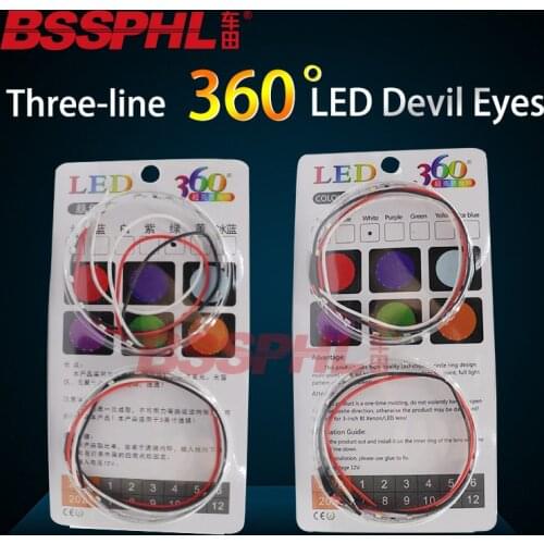 BSSPHL Three-line Devil Eyes LED Halo Rings Kit LED Auto 360 Degree Shine Retrofit Demon Eyes LED Lights Lamp