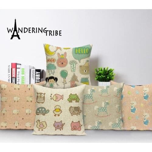 Cartoon Sheep Cushion Cover Rustic Style Colorful Cute Pig Throw Pillow Home Decor Sofa Cushions Children Pillows Covers Case