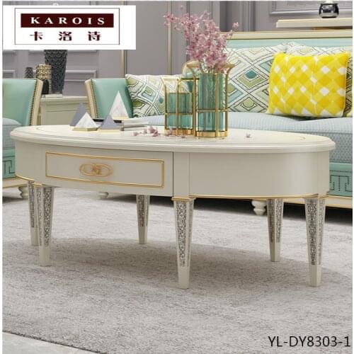 KAROIS DY8303-1American Solid Wood Coffee Table Simple Country Style Simple High-end Round Tea Table Living Room Coffee Table